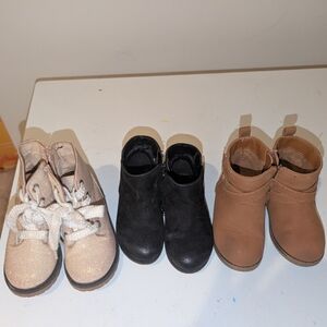 Stylish Kids Boots Set - Black, Brown, and Glitter Size 6c